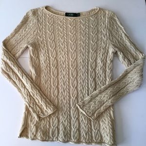 Ralph Lauren Cream Cable Knit Scoop Neck Sweater